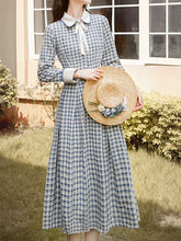 Load image into Gallery viewer, Blue And White Plaid  Long Sleeve 1950S Vintage Dress