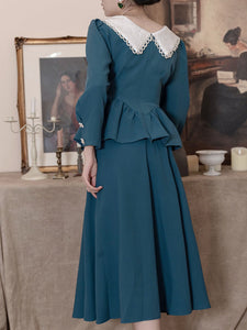 Lake Blue 1950S Long Sleeve Vintage Skirt Suits For Women