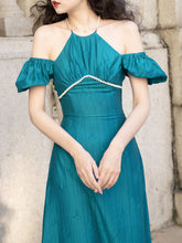 Load image into Gallery viewer, Peacock Green Pearl 1950S Vintage Summer Dress