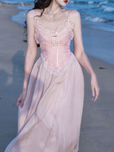 Load image into Gallery viewer, Pink Lace Corset Spaghetti Strap 1950S Vintage Dress