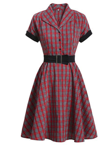 1950S Yellow Plaid  Vintage Dress With Belt