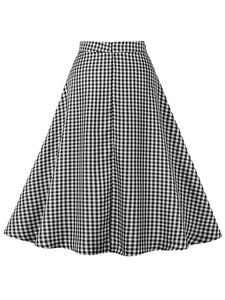 1950s Black Plaid High Wasit Pleated Swing Vintage Skirt