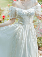 Load image into Gallery viewer, White Off Shoulder Pearl Strap Puff Sleeve Vintage 1950S Swing Victoria&#39;s Fairy Dress