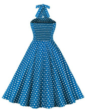 Load image into Gallery viewer, Polka Dots Halter Elastic Back High Waist 1950 Vintage Dress