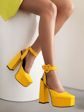 Load image into Gallery viewer, 12CM High Heel Yellow Square Toe Platform Mary Jane Pump