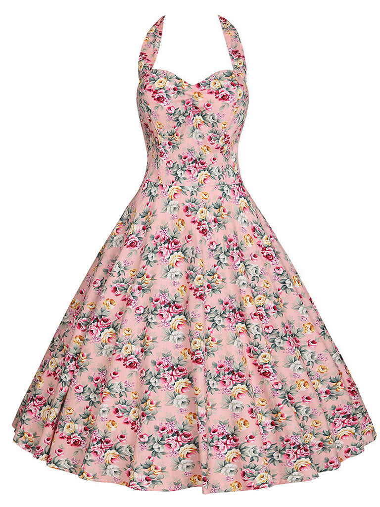 Sweet Rose Cotton 50s Swing Dress, Pink / S