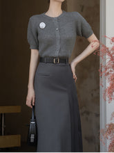 Load image into Gallery viewer, 2PS Grey Short Sleeve Knitted Sweater And Fishtail Skirt Suit