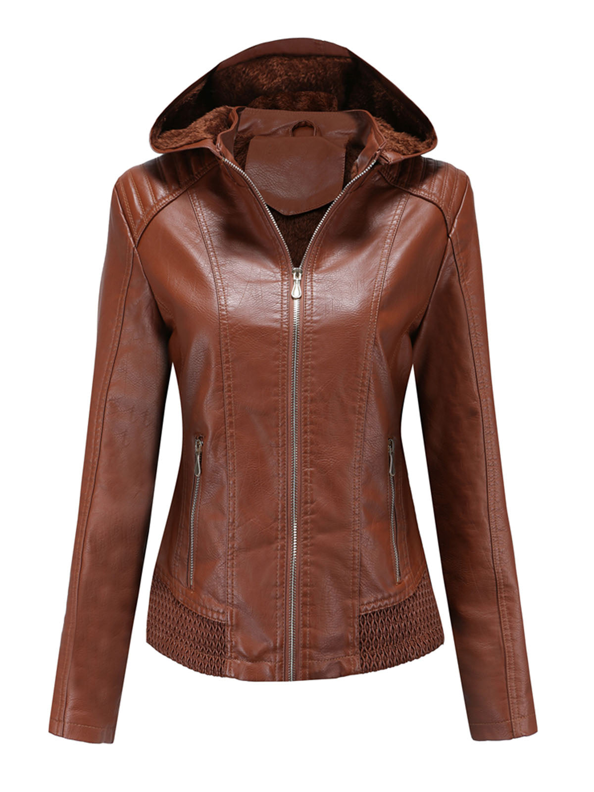 Street Winter Outfits Long Sleeve PU Leather With faux fur lined Warm Jacket For Women