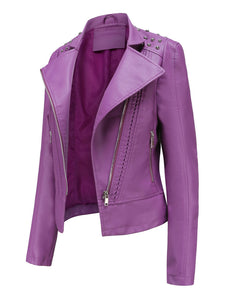 Rivet Long Sleeve PU Leather Motorcycle Jacket