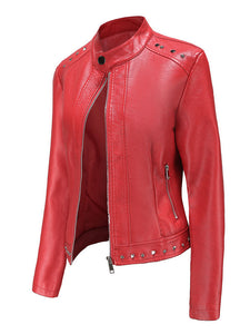 Rivet Long Sleeve PU Leather Motorcycle Jacket