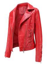 Load image into Gallery viewer, Black Weave Long Sleeve PU Leather Motorcycle Jacket