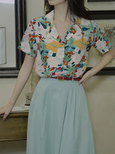 Load image into Gallery viewer, 2PS Blue Flowers Print Shirt And Swing Skirt Dress Set