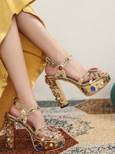 Load image into Gallery viewer, 13CM Open Toe Luxury Pearls And Diamonds Platform Spherical Heel Sandals Retro Shoes