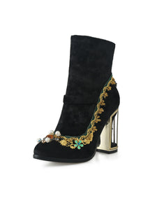 10CM Luxury Velvet Chunky High Heel Bootie Vintage Shoes