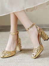 Load image into Gallery viewer, Luxurious Rivet Chunky Heel Sandals Vintage Shoes
