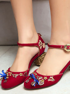 5CM Luxury Velvet Chunky Heels Artist Cube Heel Retro Shoes
