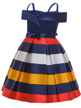 Load image into Gallery viewer, Kids Little Girls&#39; Dress Stripe Off Shoulder Party Birthday Christening Dress