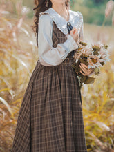 Load image into Gallery viewer, 2PS 1950S Regina Peter Pan Collar Long Sleeve Shirt And Plaid Lace Sundress Dress Suit
