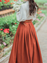 Load image into Gallery viewer, 2PS 1950S White Cat Embroidered Long Sleeve Shirt And Orange Swing Skirt Suit