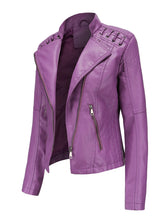 Load image into Gallery viewer, Women‘s Leather Jacket Weave Long Sleeve Winter Coat