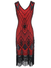 Load image into Gallery viewer, Red 1920s V Neck Sequined Flapper Dress