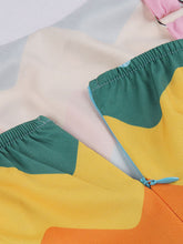 Load image into Gallery viewer, 1950s Rainbow Print Of Multicoloured Zig-zagged Lines Swing Dress With Belt