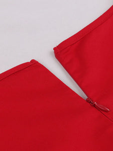 Red Sweet Heart Collar 1950S Swing Vintage Dress