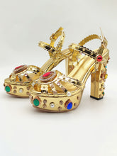 Load image into Gallery viewer, 13CM Open Toe Luxury Pearls And Diamonds Platform Spherical Heel Sandals Retro Shoes