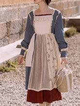Load image into Gallery viewer, Blue Lace Square Collar Cottagecore Long Sleeve Vintage 1950S Swing Dress
