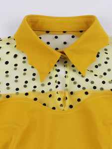 Yellow Turn Down Polka Dots Embroidered Semi-Sheer 1950S Vintage Dress