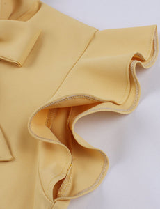 Yellow Ruffles Butterfly Sleeve 1950S Vintage Dress