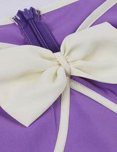Purple Bowknot Ruffles Butterfly Sleeve 1950s Vintage Dress