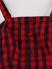 Load image into Gallery viewer, Red Plaid Spaghetti Strap Elastic Back High Waist 1950 Vintage Dress