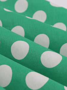 Green Elegant High Waist V Neck Short Sleeve Dots Vintage Dress