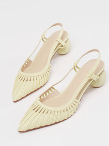 Women's Ball Heel Sandals Pointed Toe Hollow Belt Leather Vintage Shoes