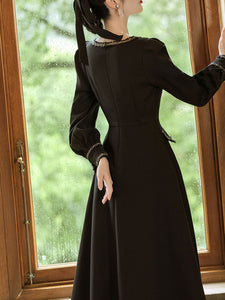 Black Ballet Square Collar 1950S Vintage Little Black Dress