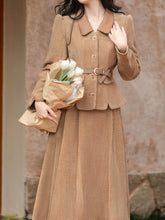 Load image into Gallery viewer, 2PS Brown Houndstooth Tweed Coat With Swing Skirt 1950S Vintage Audrey Hepburn&#39;s Style Outfits