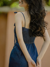 Load image into Gallery viewer, 2PS Denim Spaghetti Strap 1950S Vintage Dress With Red Long Sleeve Coat