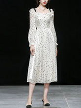 Load image into Gallery viewer, White And Black Polka Dots Square Collar Long Sleeve Party 1950S Dress