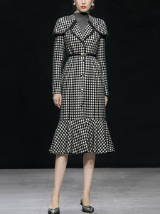 Black And White Ruffles Houndstooth Tweed 1940S Coat