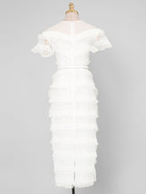 Load image into Gallery viewer, White Romantic Wedding Ruffles V-Neck Sequin Lace Irregular Hem Dress
