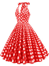 Load image into Gallery viewer, Green And White Polka Dots Pockets Vintage Halter 1950S Dress With Button