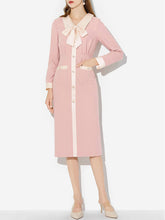 Load image into Gallery viewer, Pink Turn Down Collar Long Sleeve 1940S Vintage Dress With Pockets