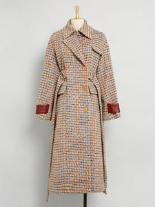 Brown Plaid Long Sleeve Women's Winter Coat