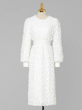 Load image into Gallery viewer, White Crew Collar Long Sleeve Lace Party 1960S Dress