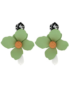 Sweet Green Floral Vintage Oversized Holiday Earrings