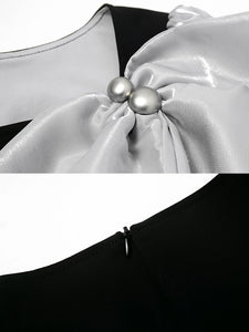 Black Big Sweet Bow Vintage Square Collar Puffed Sleeve 1960S Dress