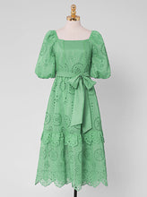Load image into Gallery viewer, Embroidered Square Collar Puff Sleeve Vintage Dress Boho Dress