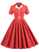 Load image into Gallery viewer, Green Plaid Turn Down Collar Short Sleeves 1950S Vinatge Shirt Dress