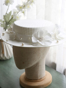 Three Dimensional Flower Pearl Retro Wedding Hat Boater Hat